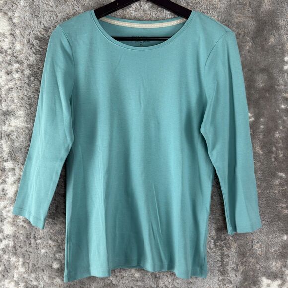 Charter Club Petites Size PL Casual Pima Cotton Round Neck Top Blue 3/4 Sleeve - Picture 1 of 7